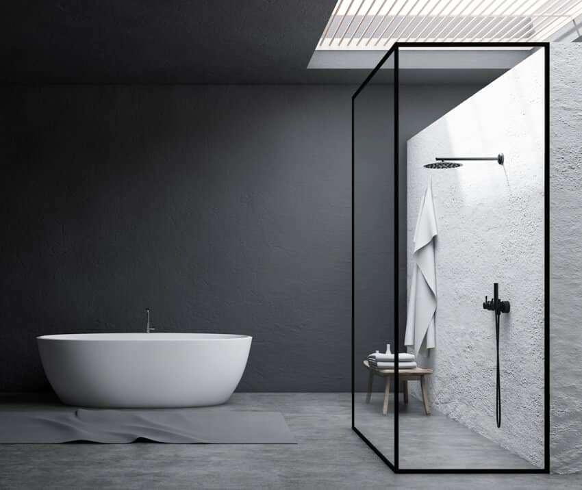 decoratief stucwerk en design in eeen badkamer zwart wit en marmer
